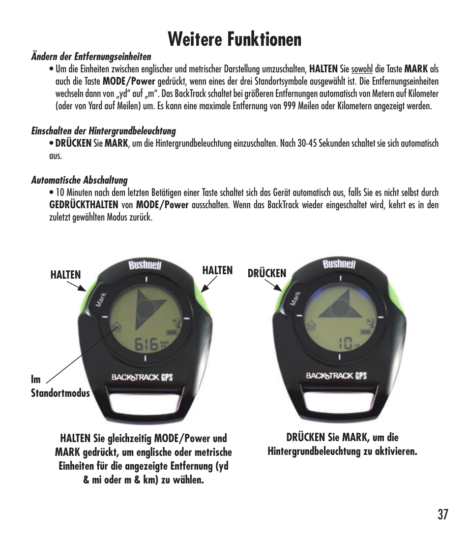 Weitere funktionen | Bushnell 360401 User Manual | Page 37 / 60