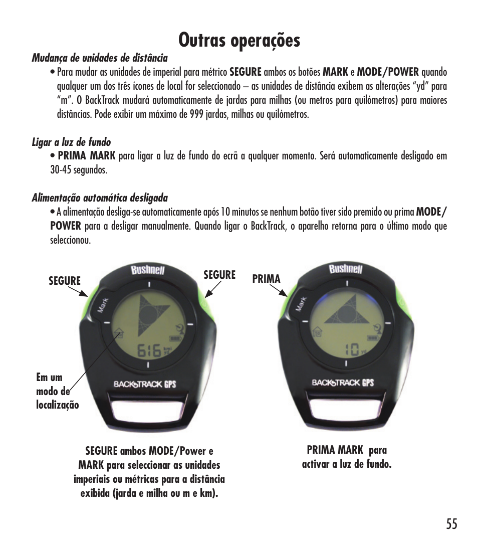 Outras operações | Bushnell 360401 User Manual | Page 55 / 60