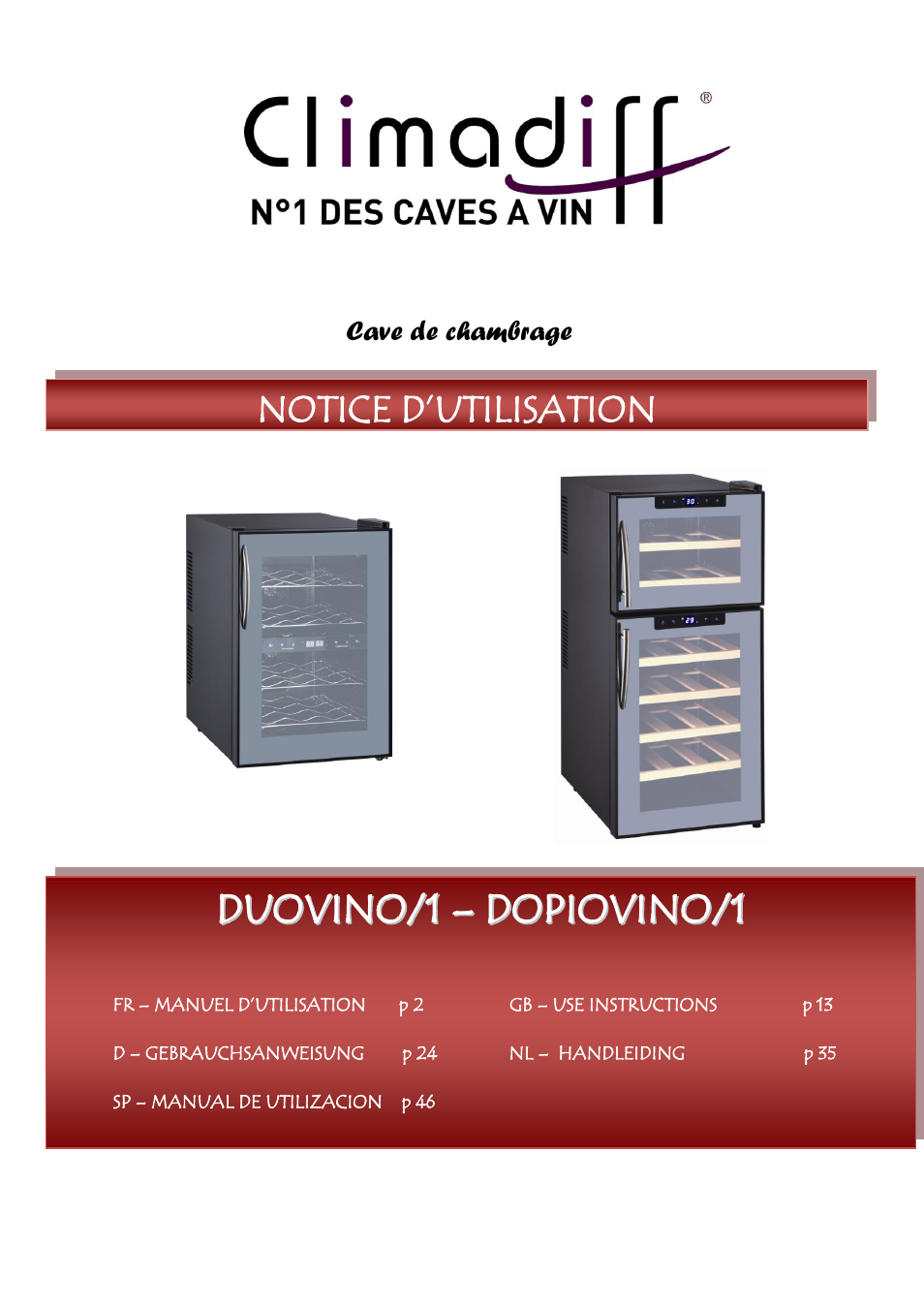 Climadiff DUOVINO-1 User Manual | 56 pages