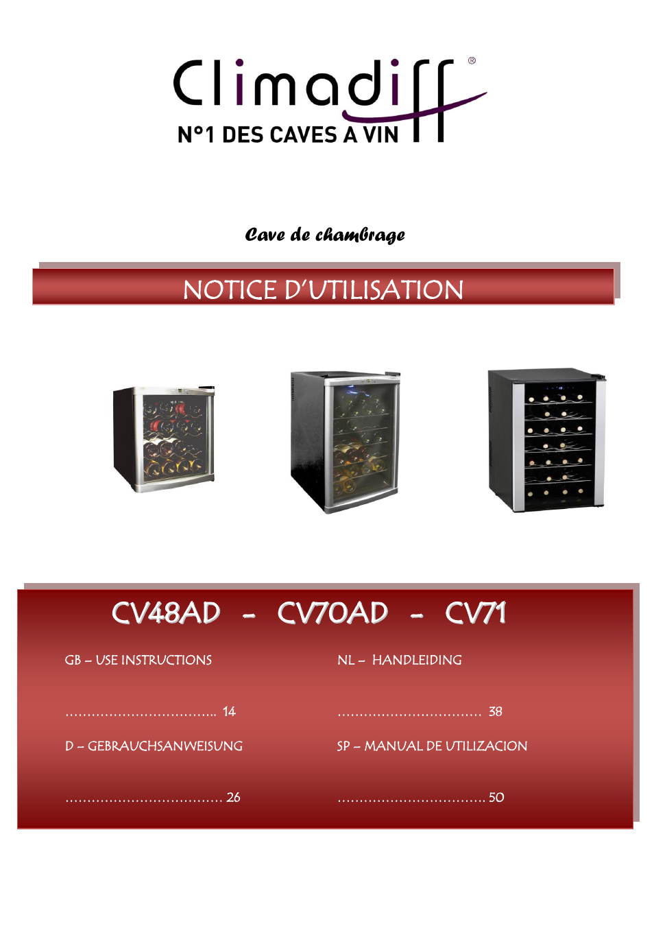 Climadiff CV71 User Manual | 62 pages