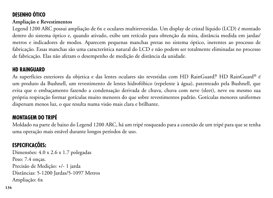 Bushnell Legend 204101 User Manual | Page 134 / 140