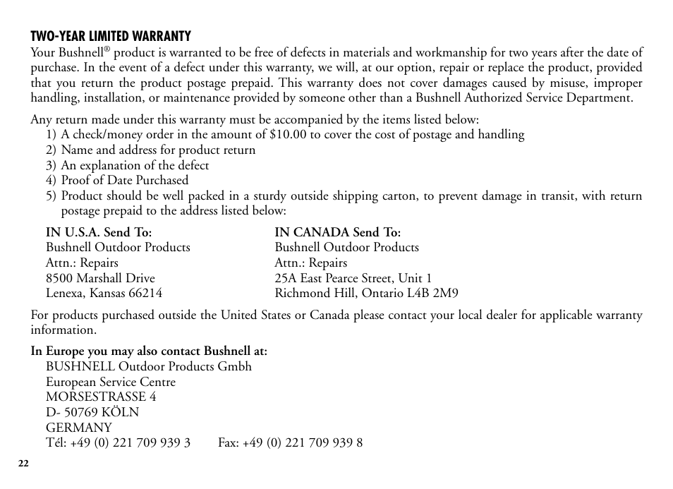 Bushnell Legend 204101 User Manual | Page 22 / 140