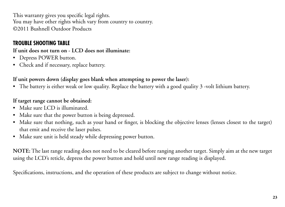 Bushnell Legend 204101 User Manual | Page 23 / 140