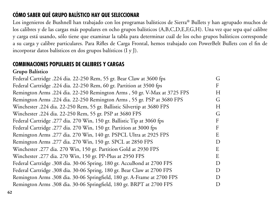 Bushnell Legend 204101 User Manual | Page 62 / 140