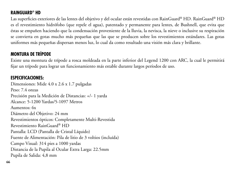 Bushnell Legend 204101 User Manual | Page 66 / 140