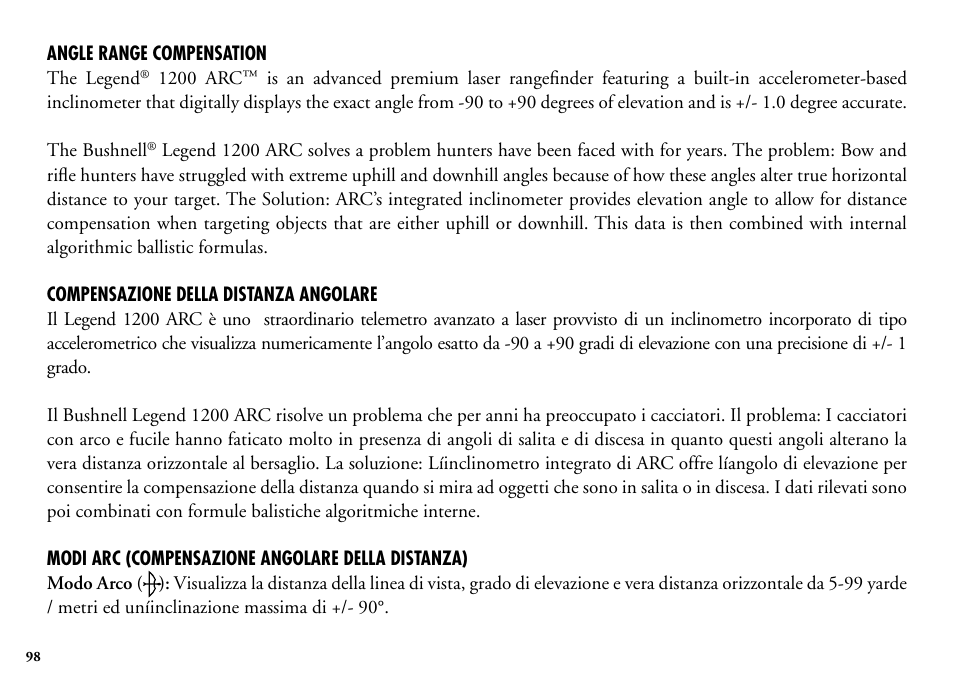 Bushnell Legend 204101 User Manual | Page 98 / 140