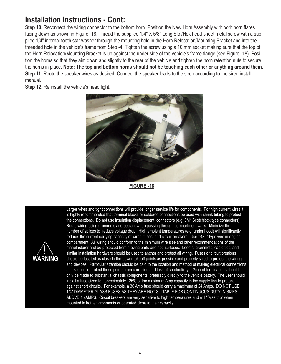 Installation instructions - cont, Warning | Code 3 2005 + Impala Passenger Side User Manual | Page 4 / 8