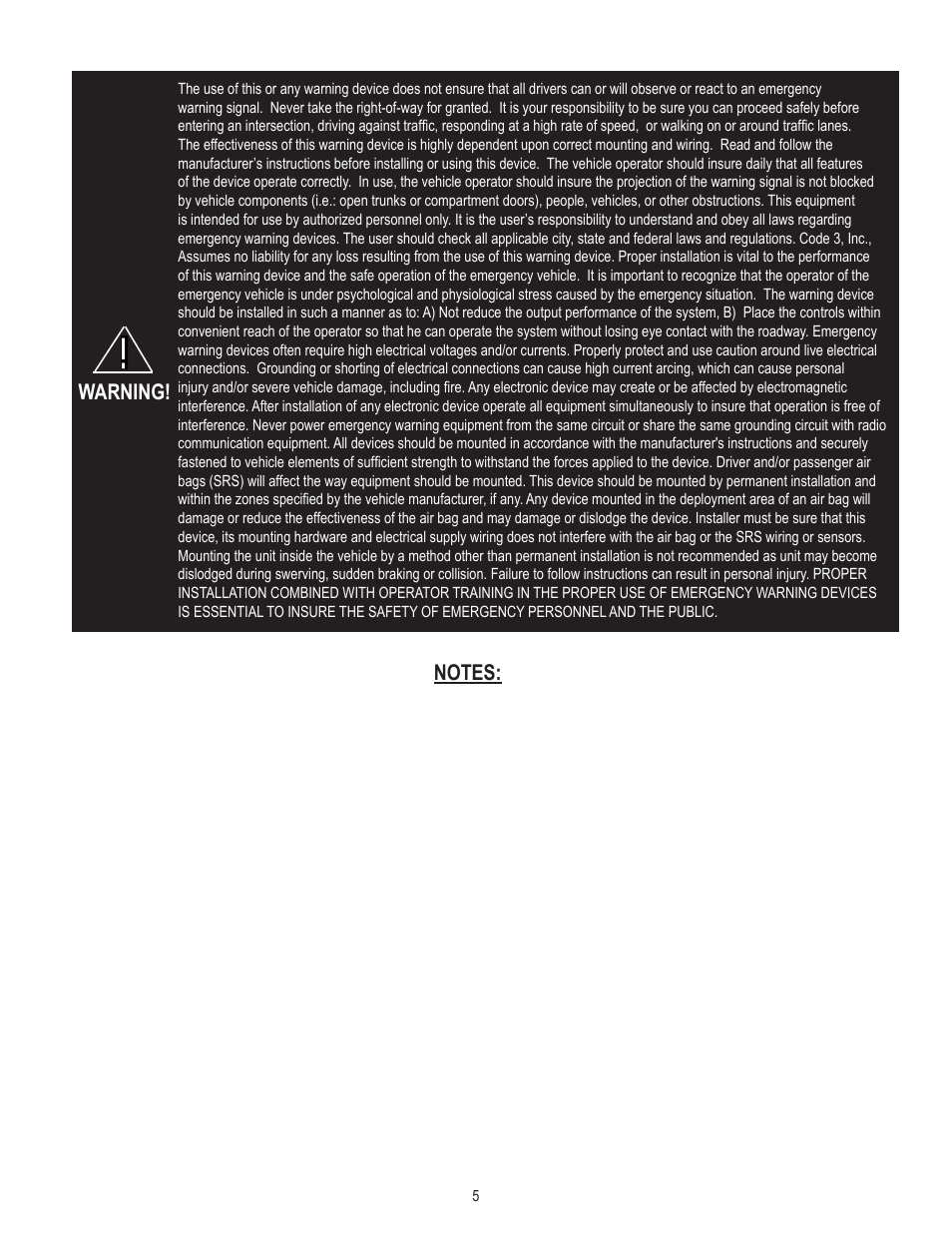 Warning | Code 3 2015 Tahoe Citadel User Manual | Page 5 / 8