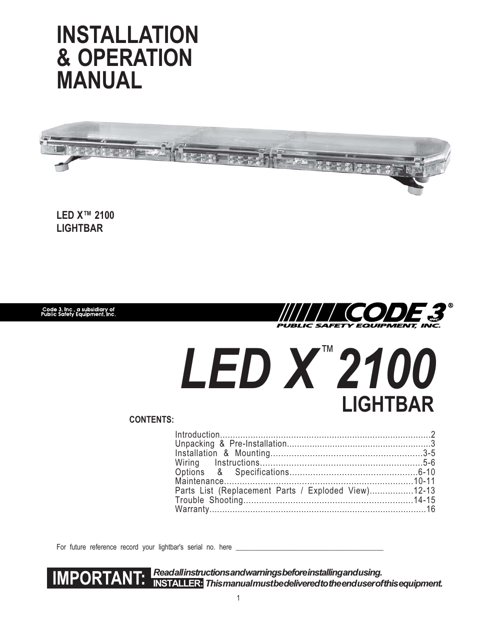 Code 3 2100 User Manual | 16 pages