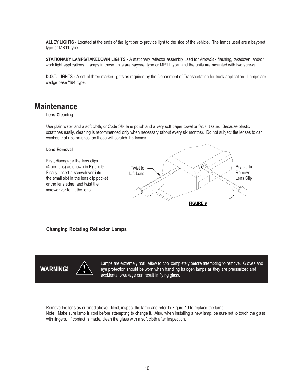 Maintenance, Warning | Code 3 2100 User Manual | Page 10 / 16