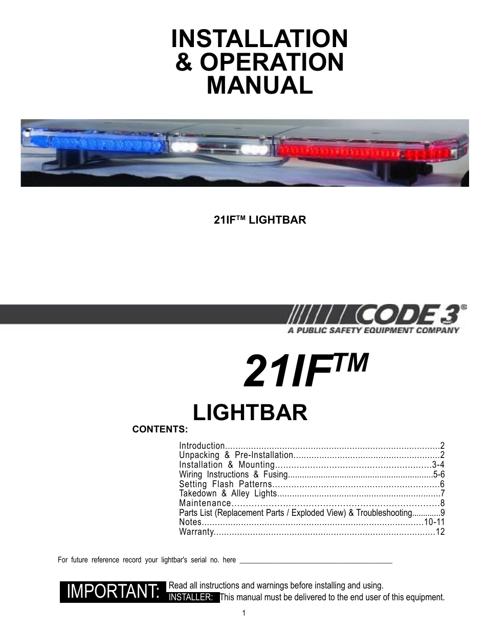 Code 3 21IF User Manual | 12 pages