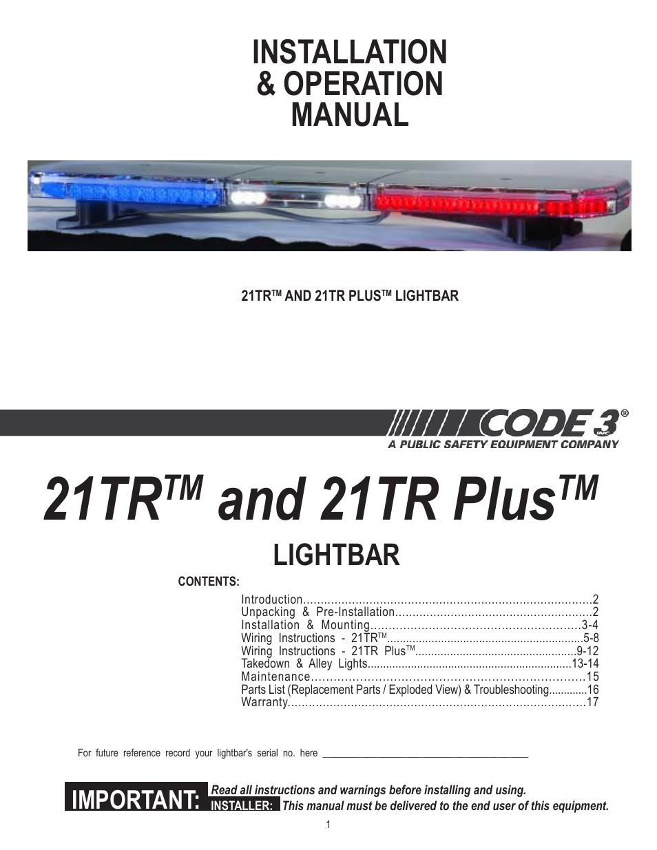 Code 3 21TR & 21TR Plus User Manual | 18 pages