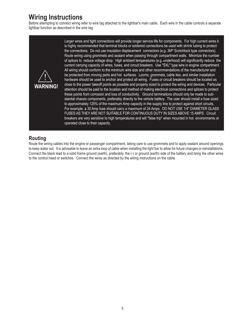 Wiring instructions, Warning! routing | Code 3 21TR & 21TR Plus User Manual | Page 5 / 18