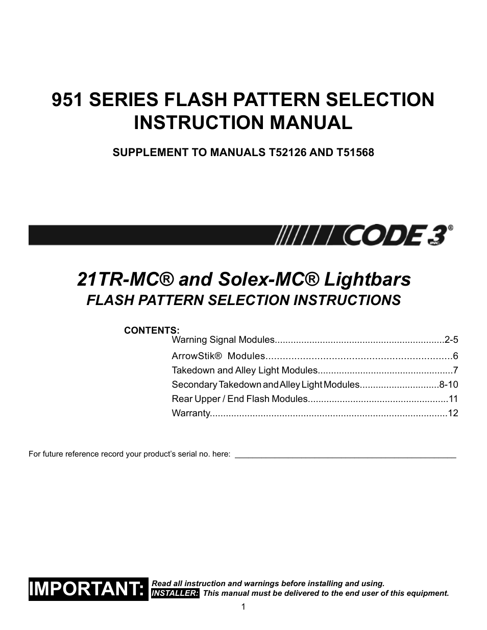 Code 3 21TR Plus MC User Manual | 12 pages