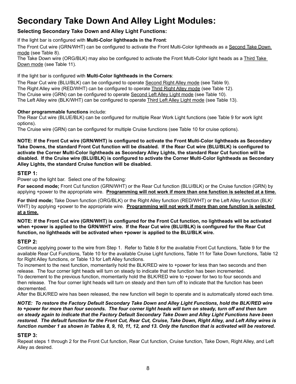 Secondary take down and alley light modules | Code 3 21TR Plus MC User Manual | Page 8 / 12