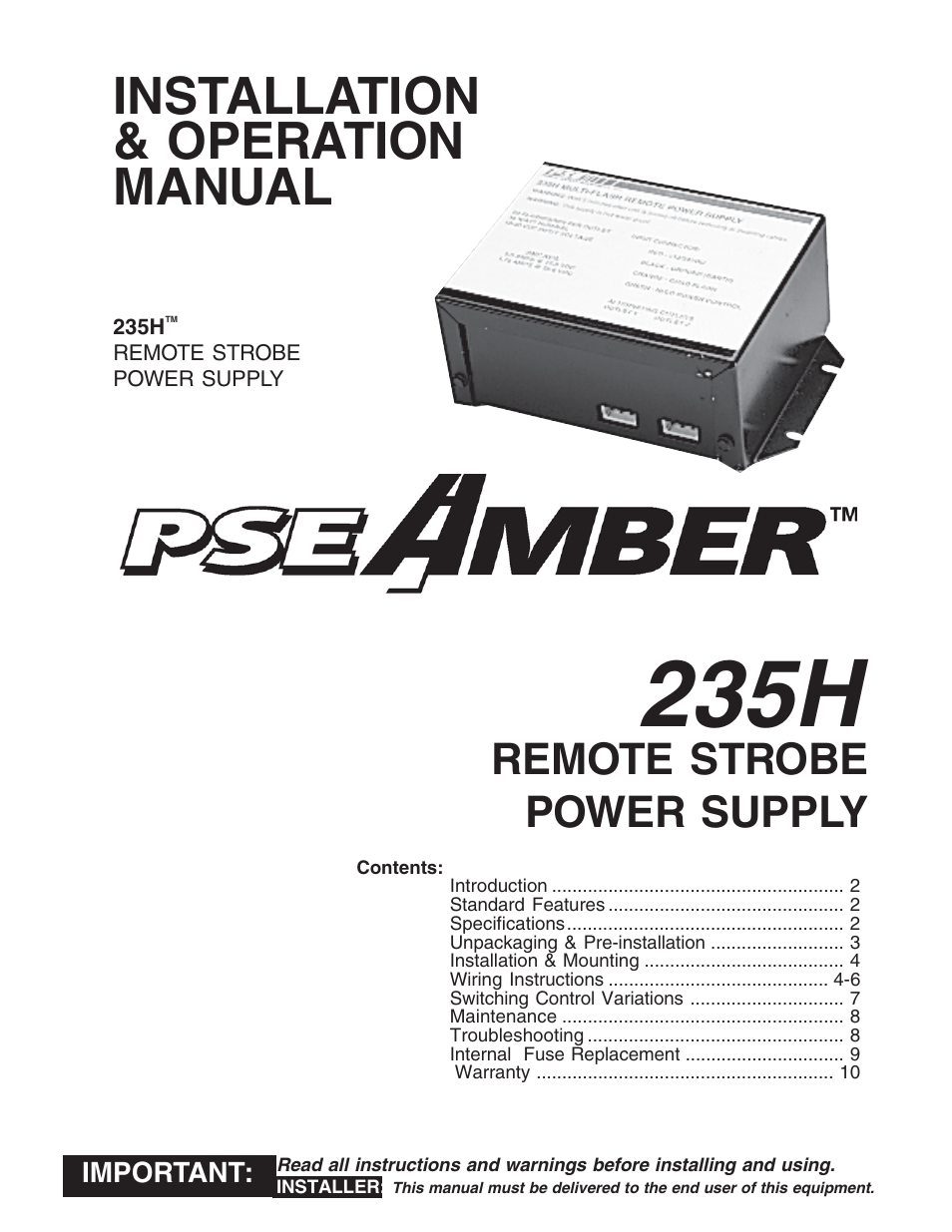 Code 3 235H Remote Strobe Power Supply User Manual | 12 pages