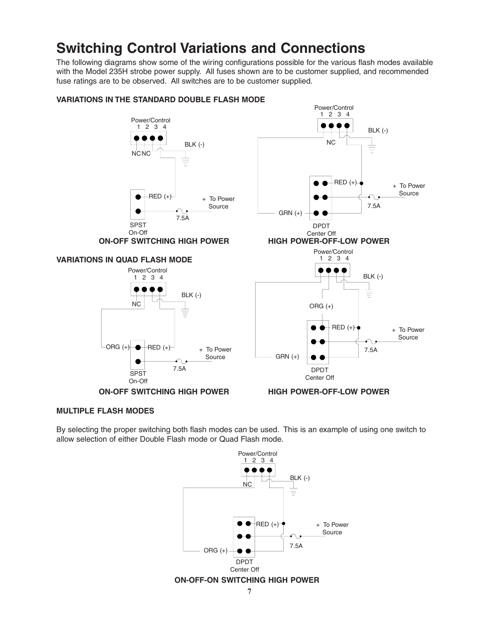 Switching control variations and connections | Code 3 235H Remote Strobe Power Supply User Manual | Page 7 / 12