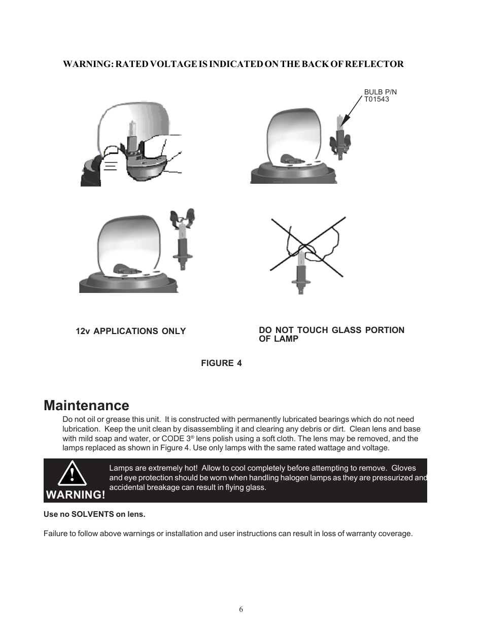 Maintenance, Warning | Code 3 275 Series Beacon User Manual | Page 6 / 8