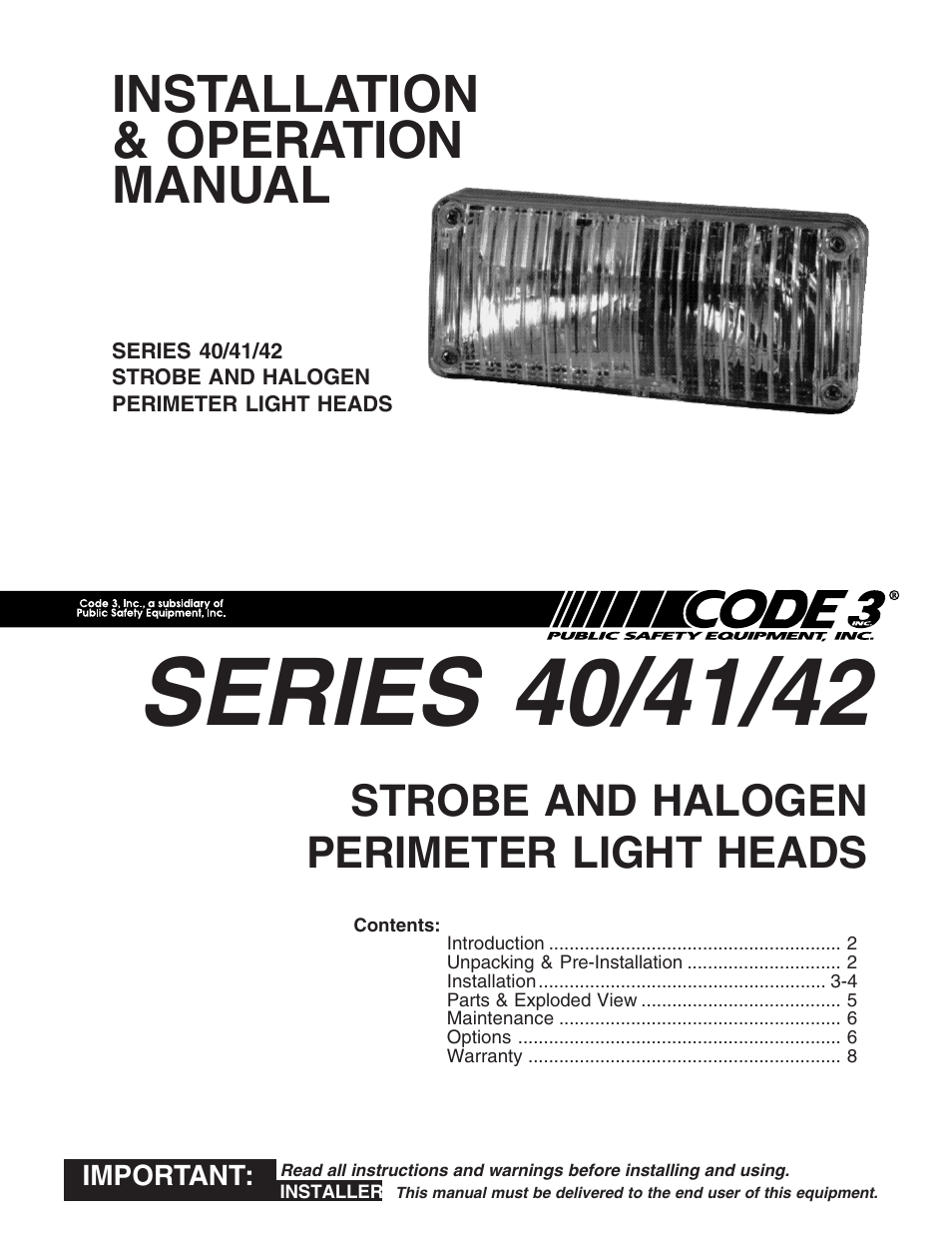 Code 3 40, 41, 42 Series Perimeter Lights User Manual | 8 pages