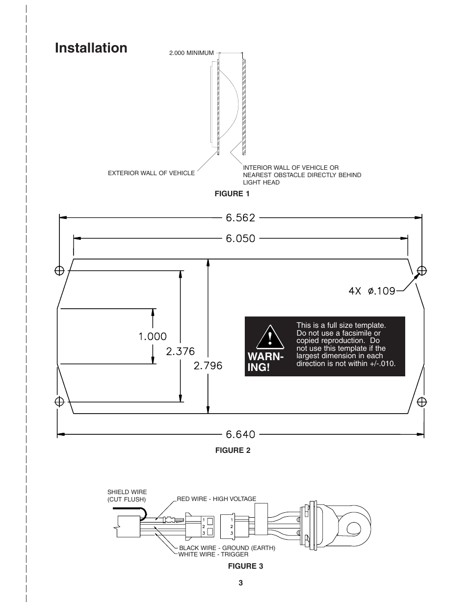 Installation, Warn- ing | Code 3 40, 41, 42 Series Perimeter Lights User Manual | Page 3 / 8