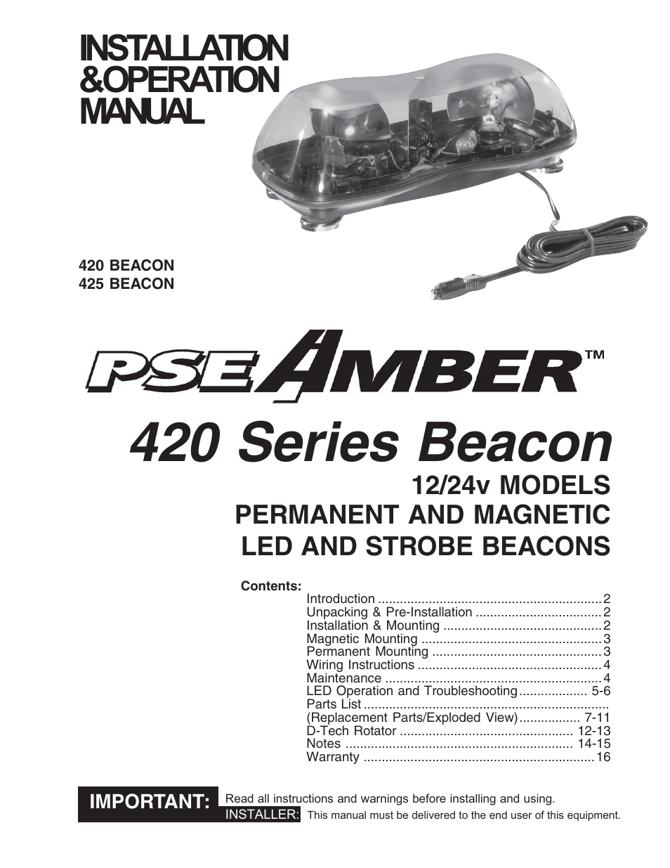 Code 3 420 Mini Bar Series User Manual | 16 pages