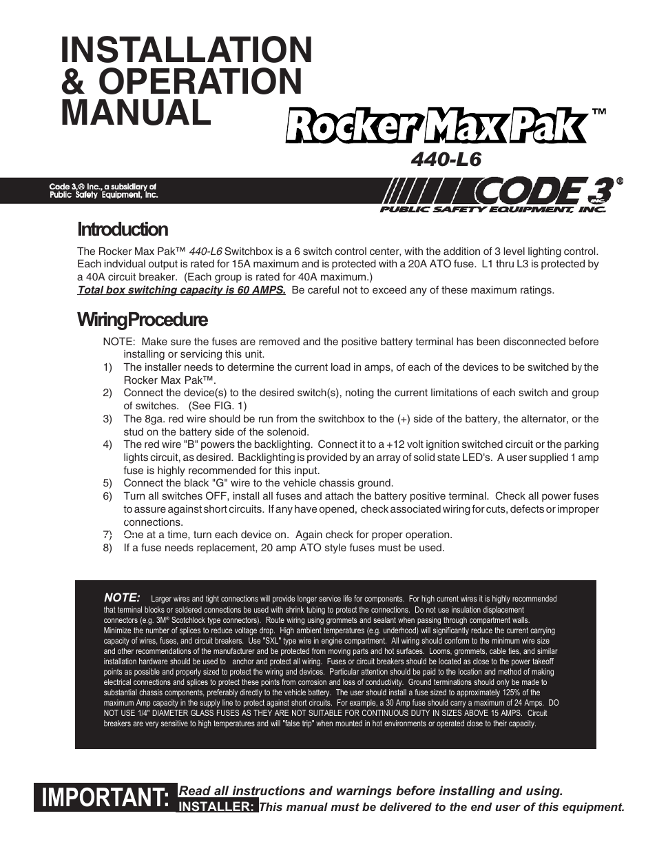 Code 3 RockerPak 440L6 User Manual | 2 pages