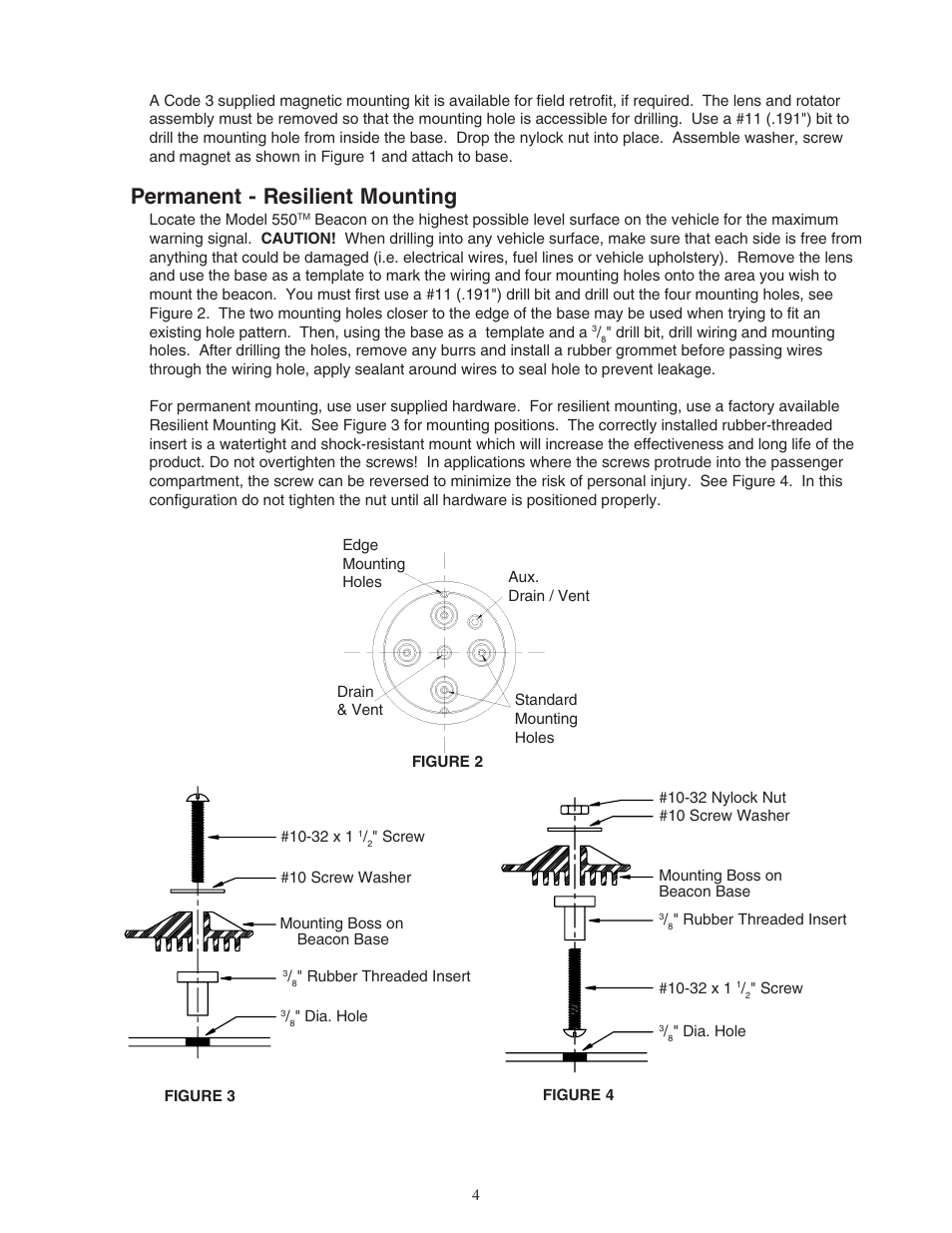 Permanent - resilient mounting | Code 3 550 Series Beacon User Manual | Page 4 / 8