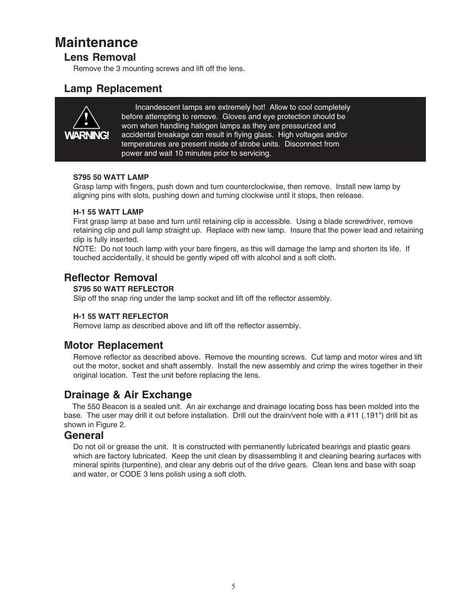 Maintenance | Code 3 550 Series Beacon User Manual | Page 5 / 8