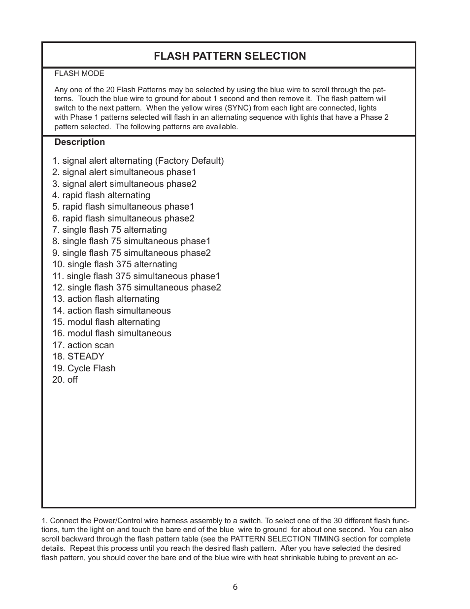 Flash pattern selection | Code 3 6 Pack LED Hide-A-Blast User Manual | Page 6 / 8