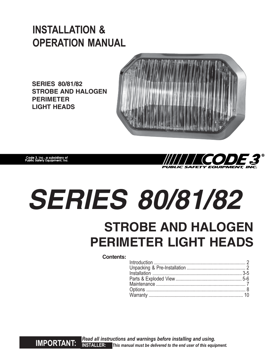Code 3 80 Series Perimeter Lights User Manual | 10 pages