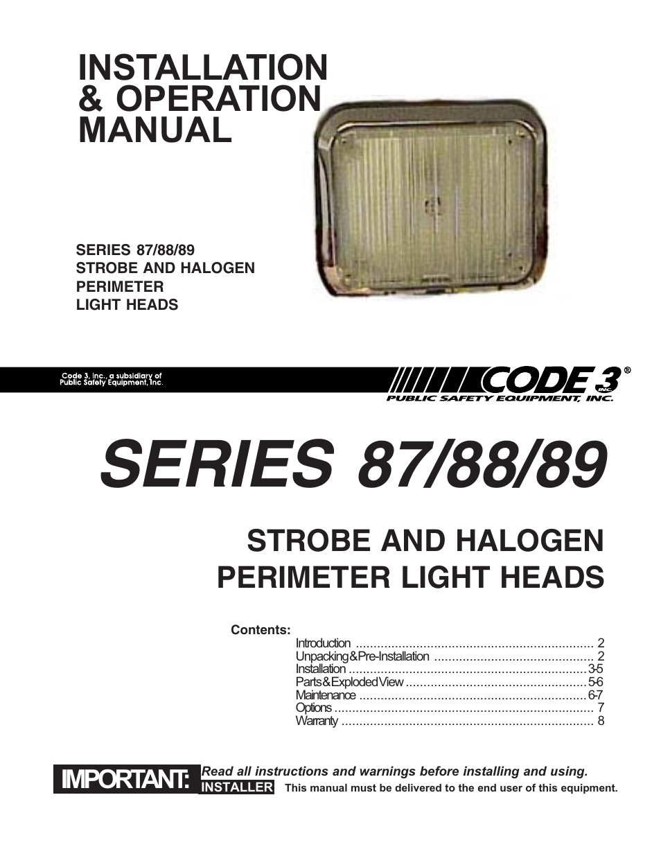 Code 3 87, 88, 89 Series Perimeter Lights User Manual | 12 pages