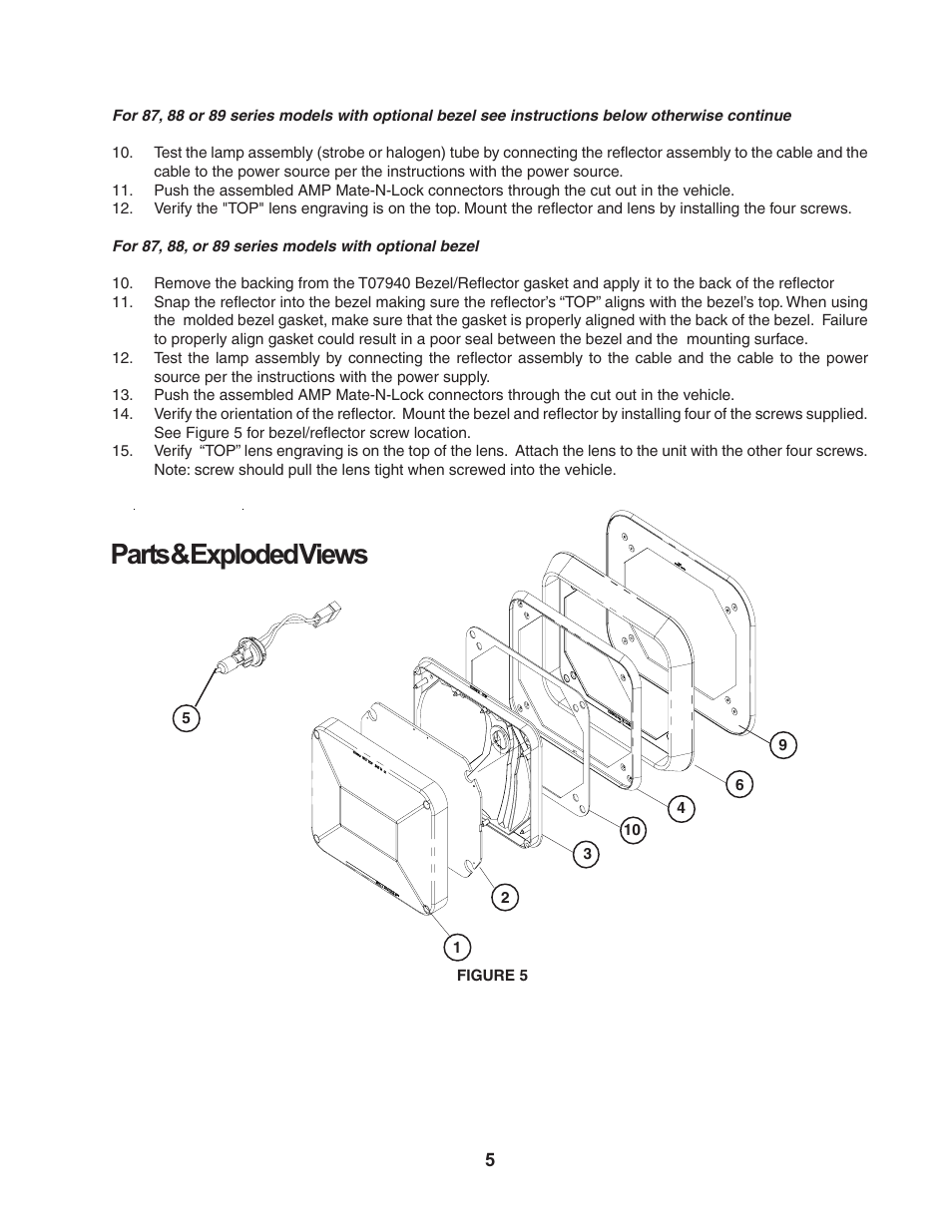 Parts & exploded views | Code 3 87, 88, 89 Series Perimeter Lights User Manual | Page 5 / 12