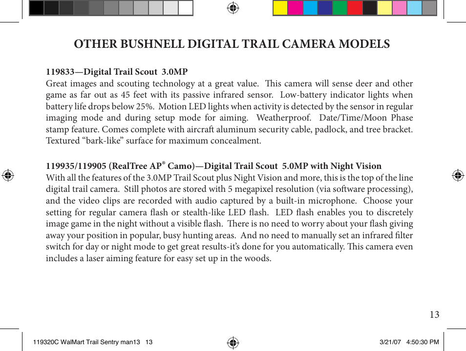 Other bushnell digital trail camera models | Bushnell 11-9320C User Manual | Page 13 / 16