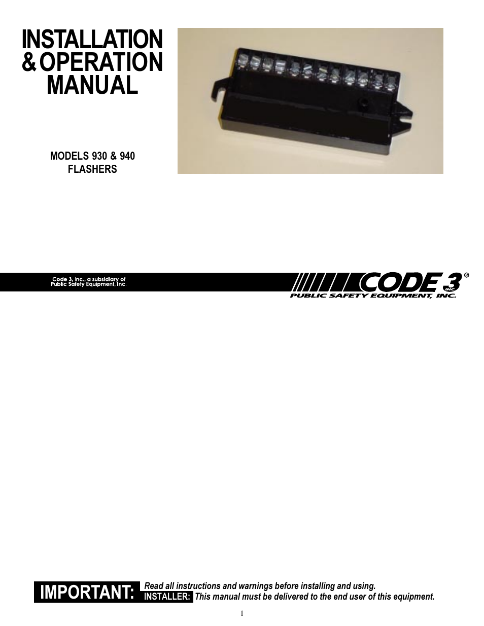 Code 3 930 and 940 Flashers User Manual | 8 pages