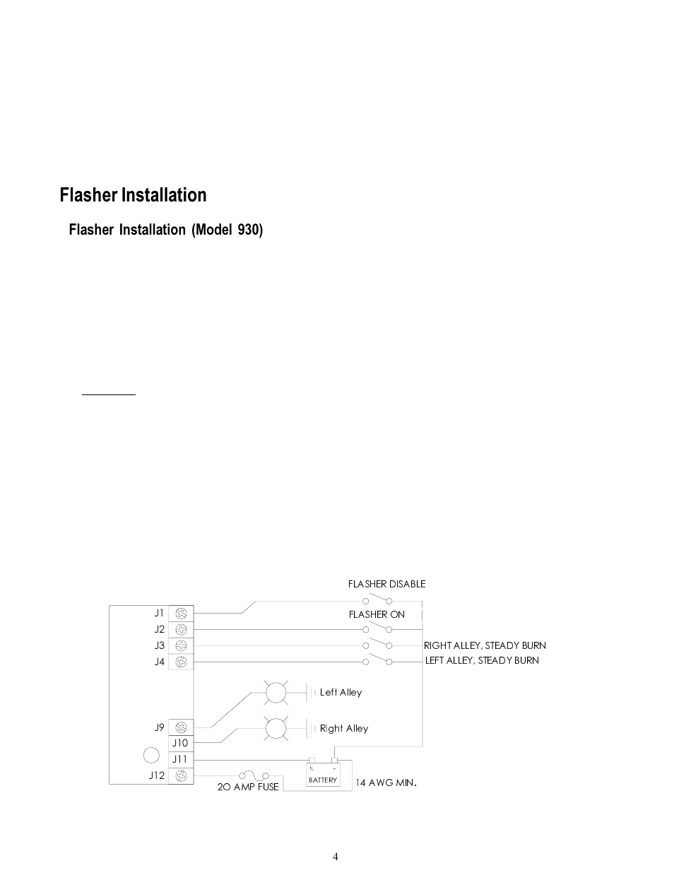 Flasher installation, Flasher installation (model 930) | Code 3 930 and 940 Flashers User Manual | Page 4 / 8