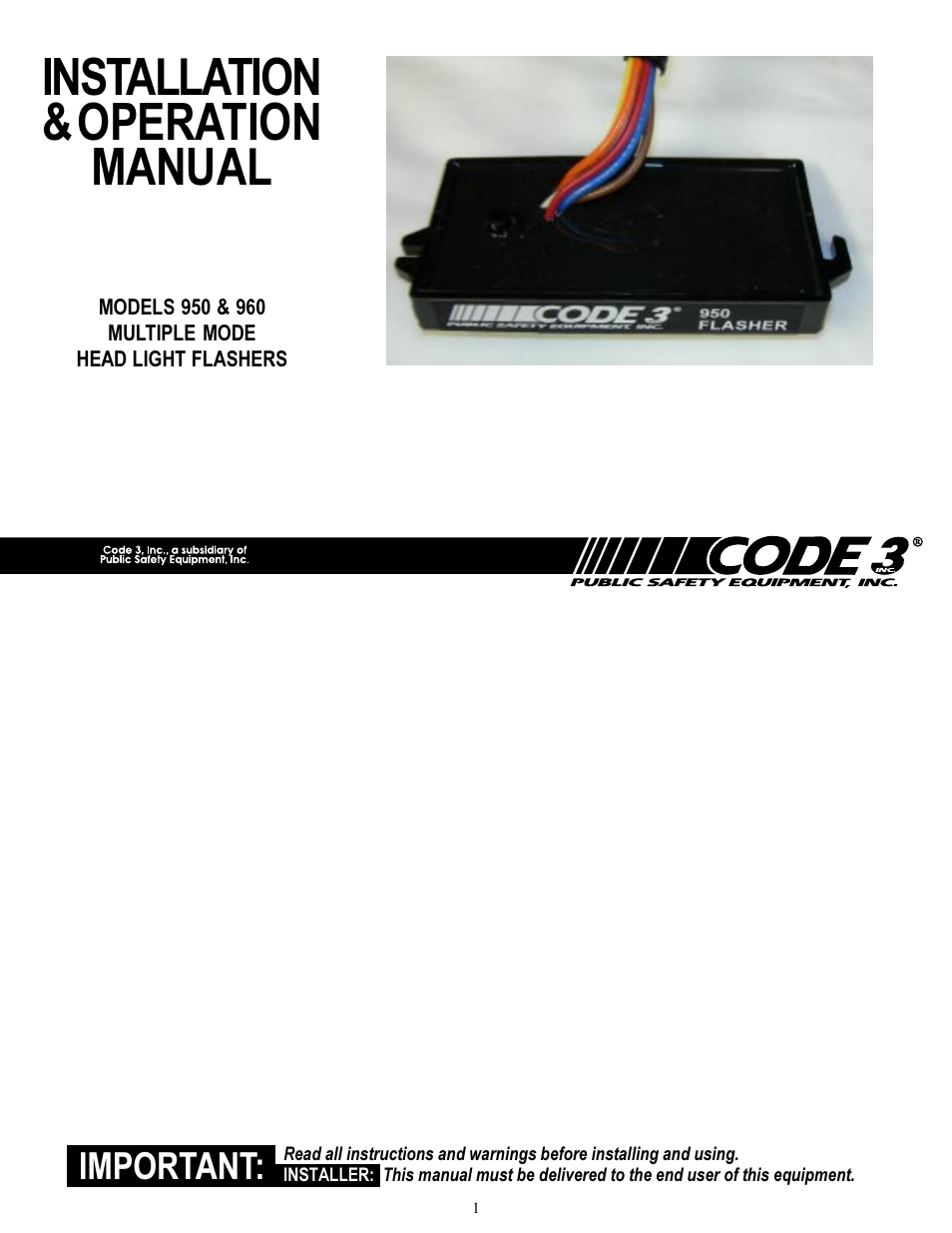 Code 3 950 and 960 Flashers User Manual | 8 pages