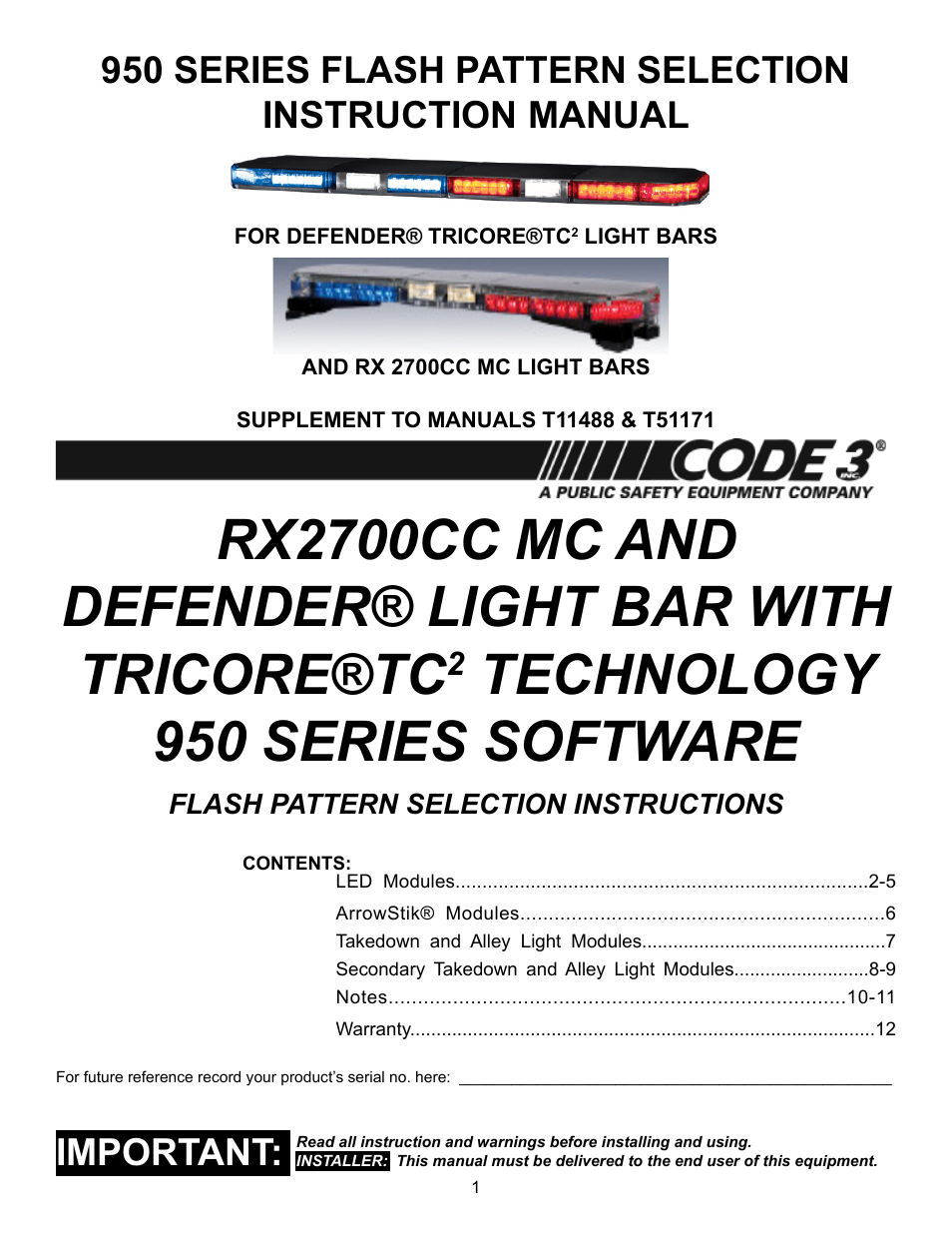 Code 3 950 Series Software User Manual | 12 pages