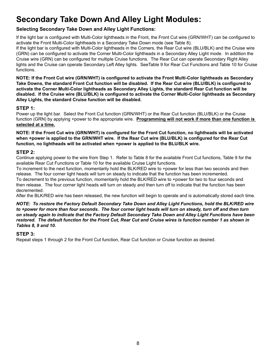 Secondary take down and alley light modules | Code 3 950 Series Software User Manual | Page 8 / 12