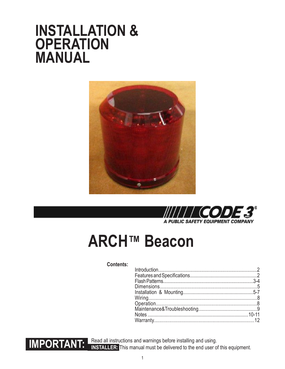 Code 3 Arch Beacon User Manual | 12 pages