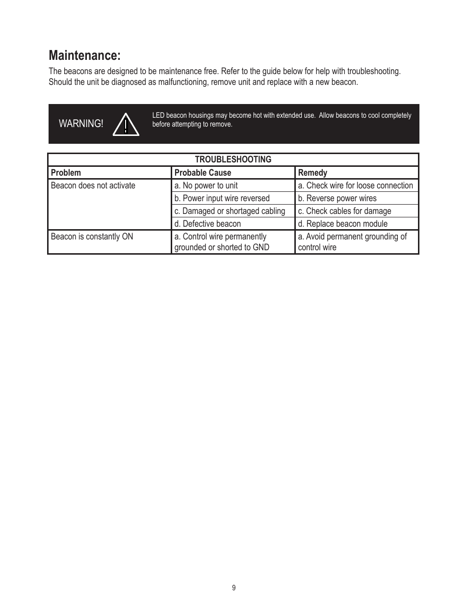 Maintenance | Code 3 Arch Beacon User Manual | Page 9 / 12