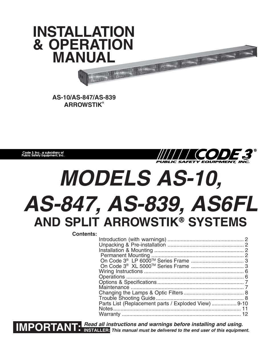 Code 3 ArrowStik User Manual | 12 pages