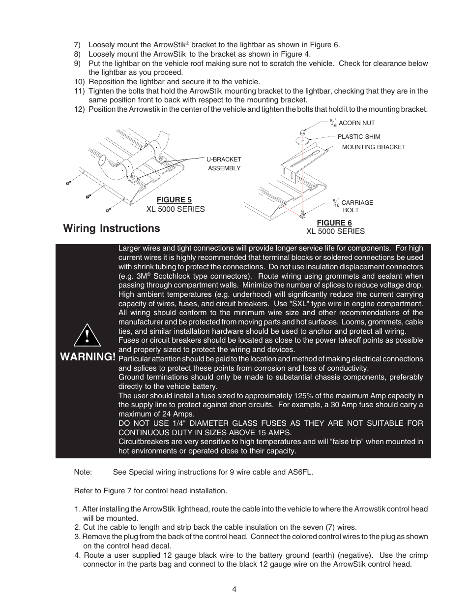 Warning! wiring instructions | Code 3 ArrowStik User Manual | Page 4 / 12