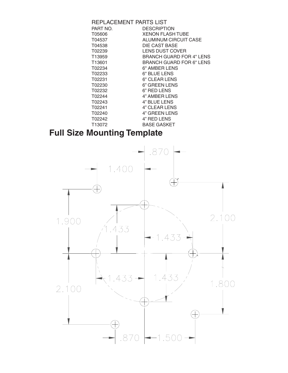 Full size mounting template | Code 3 Astro L800, Star LL400, Nova L200 User Manual | Page 7 / 8