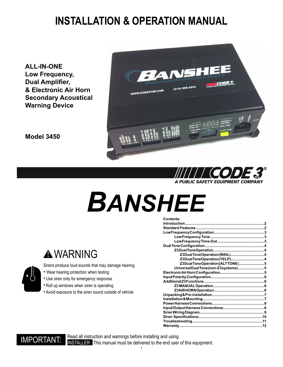 Code 3 Banshee User Manual | 12 pages