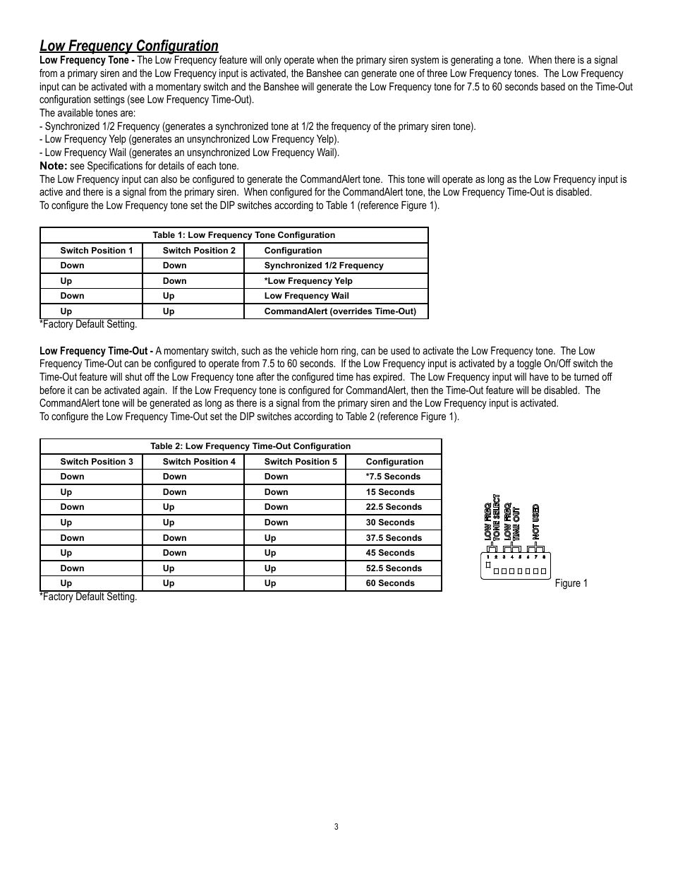 Low frequency configuration | Code 3 Banshee User Manual | Page 3 / 12