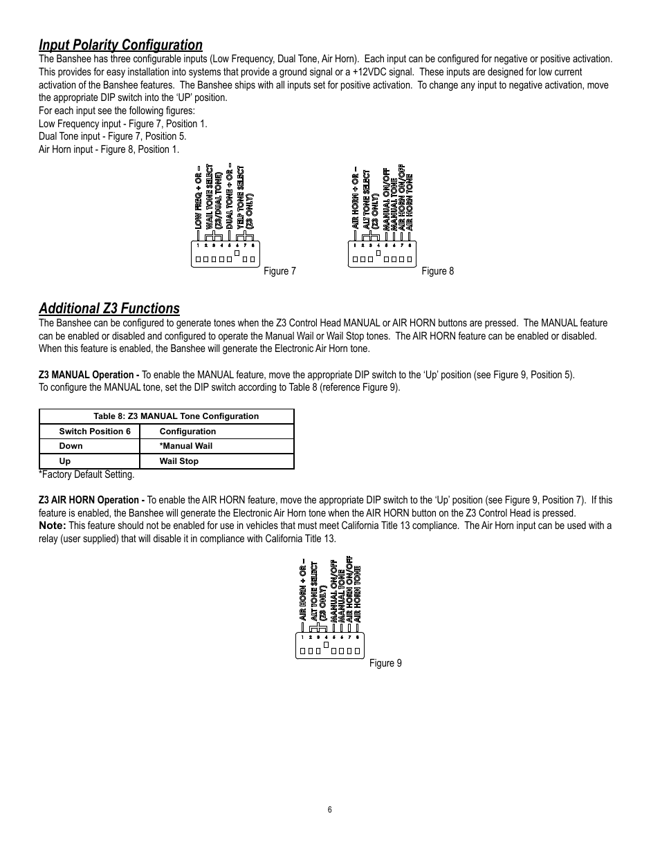 Input polarity configuration, Additional z3 functions | Code 3 Banshee User Manual | Page 6 / 12