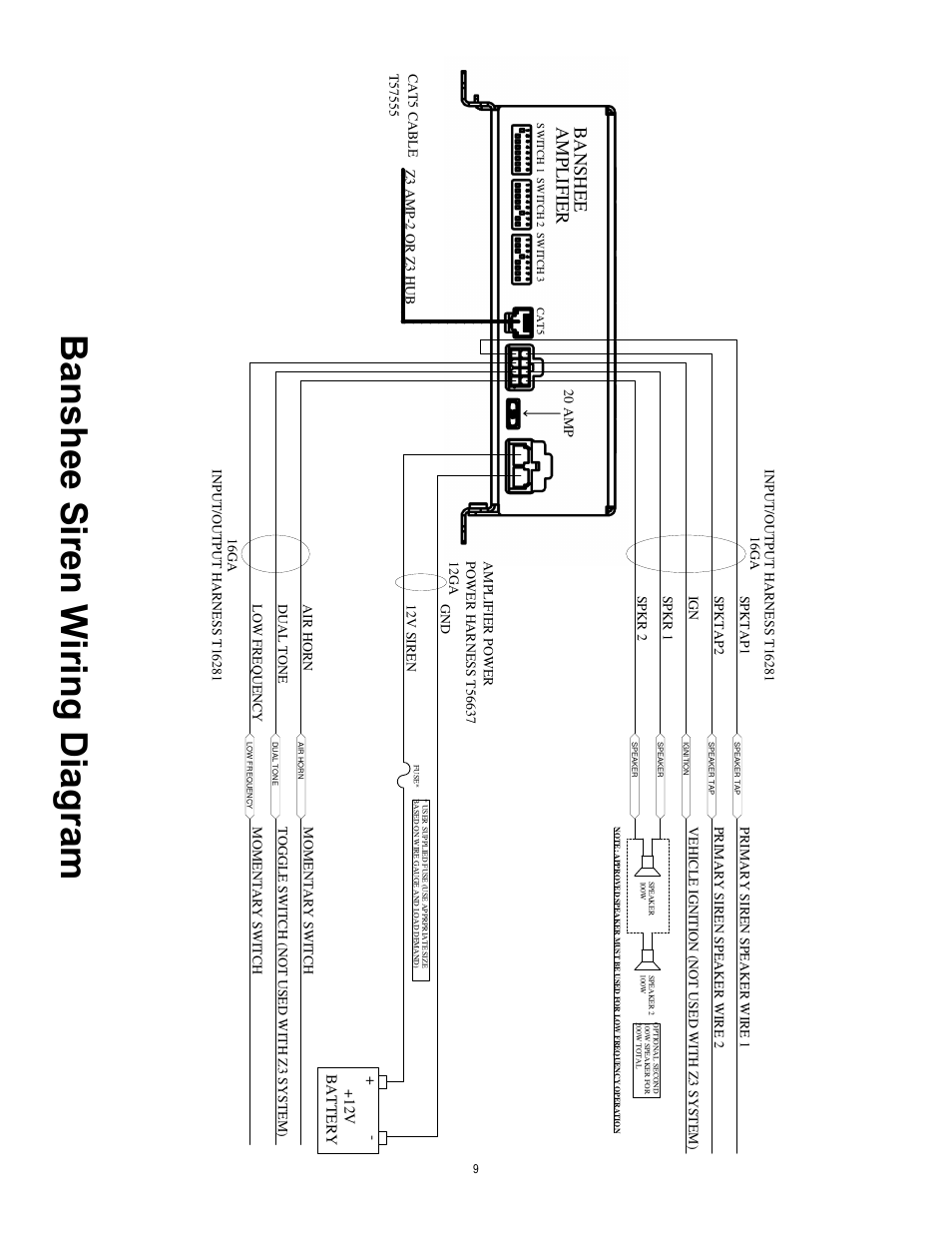Banshee siren w iring diagram, Bans he e, Am p l if ie r | Bat t e ry + 1 2 v | Code 3 Banshee User Manual | Page 9 / 12