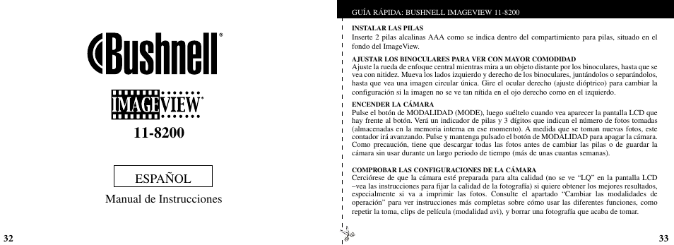 Español, Manual de instrucciones | Bushnell ImageView 11-8200 User Manual | Page 17 / 45