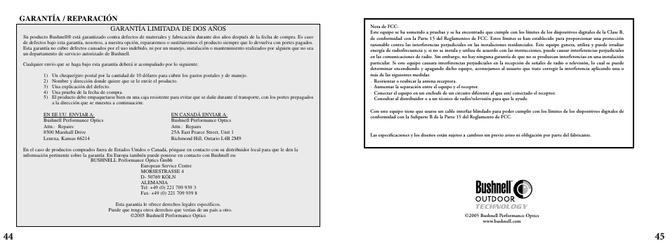 Garantía / reparación | Bushnell ImageView 11-8200 User Manual | Page 23 / 45