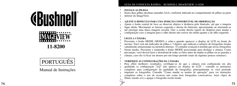 Português, Manual de instruções | Bushnell ImageView 11-8200 User Manual | Page 38 / 45